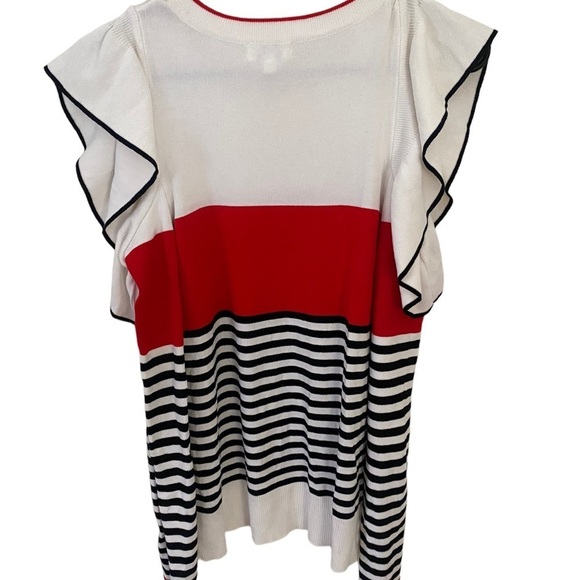 Umgee Flutter Sleeve Cold Shoulder Striped Top Size Small EUC Rayon Holiday - Picture 5 of 6